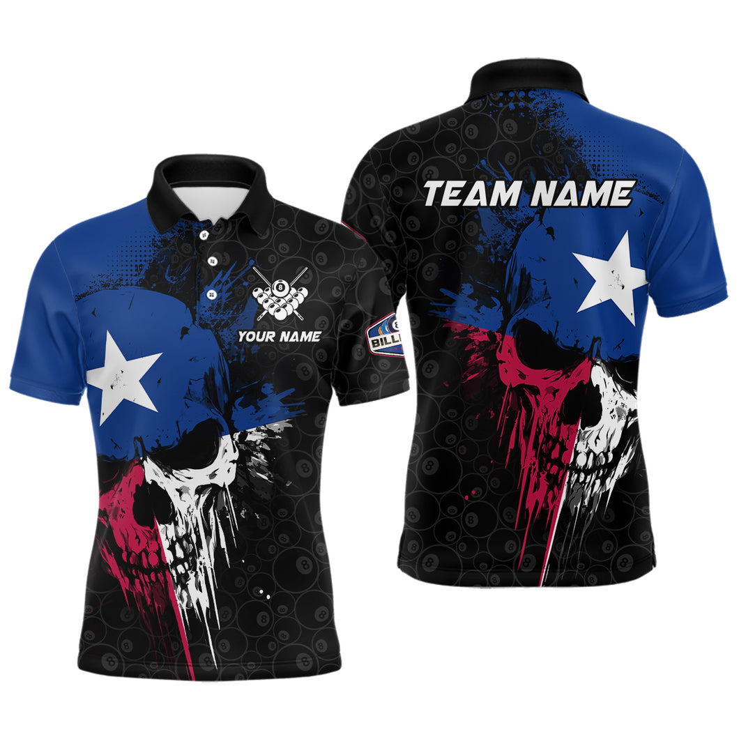 Texas Flag Grunge Skull 8 Ball Pattern Billiard Shirts For Men Custom Patriotic Billiard Jerseys TDM3205