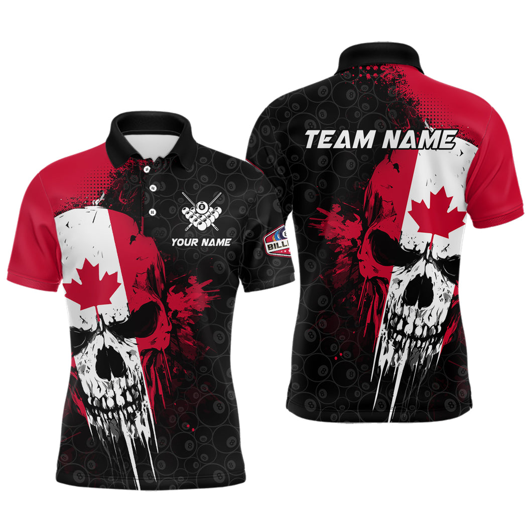 Canada Flag Grunge Skull 8 Ball Pattern Billiard Shirts For Men Custom Patriotic Billiard Jerseys TDM3207