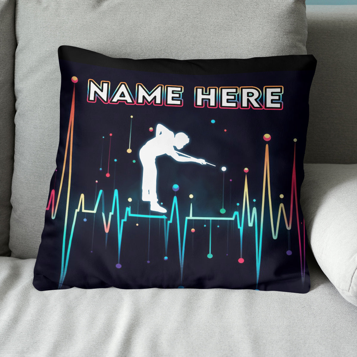 Funny Colorful Heartbeat Billiard Player Throw Pillow Custom Pool Throw Pillow TDM0893