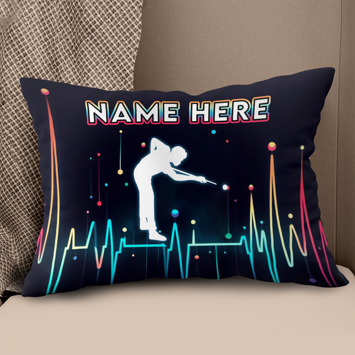Funny Colorful Heartbeat Billiard Player Throw Pillow Custom Pool Throw Pillow TDM0893
