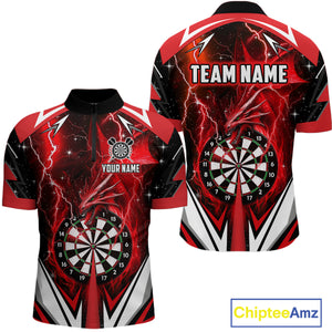 Red Darts Jerseys Custom Thunder Lightning Dragon Dart Shirt Team Polo & Quarter Zip For Men TDM4315