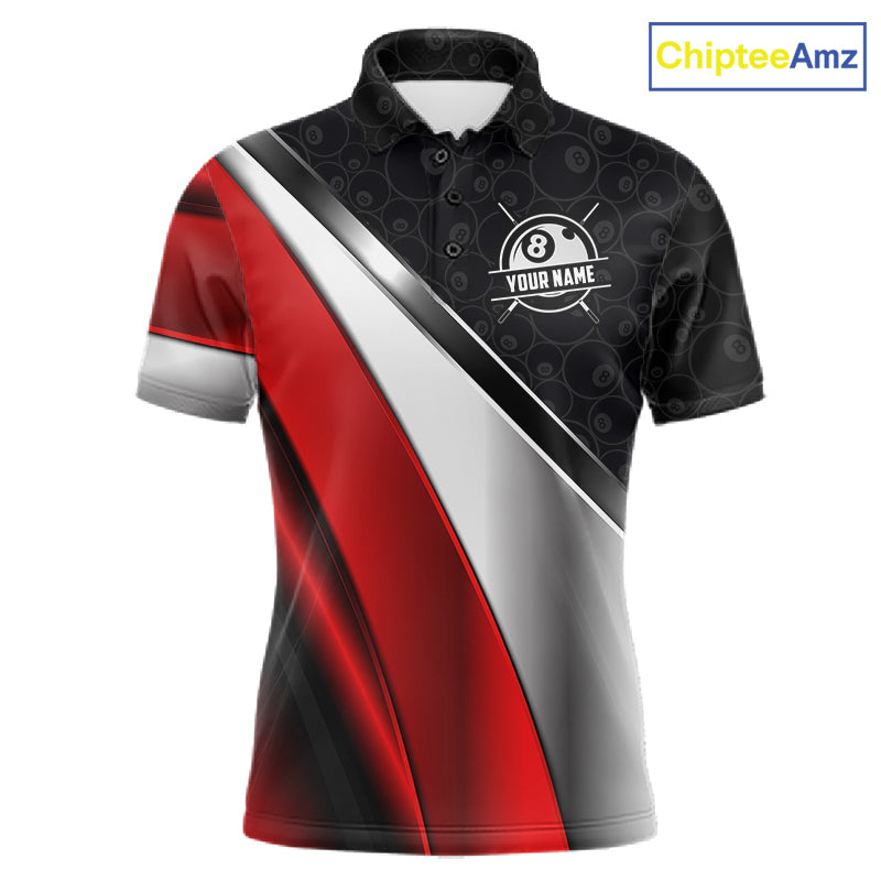 Custom Black, Red And Silver 8 Ball Pool Billiard Jersey For Men, Billiard Tournament Team Shirts TDM7163