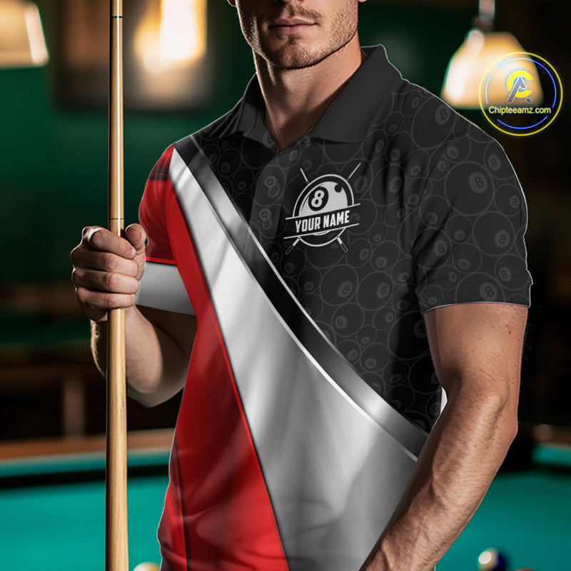 Custom Black, Red And Silver 8 Ball Pool Billiard Jersey For Men, Billiard Tournament Team Shirts TDM7163