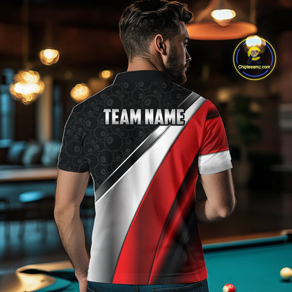 Custom Black, Red And Silver 8 Ball Pool Billiard Jersey For Men, Billiard Tournament Team Shirts TDM7163