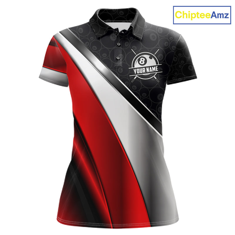 Custom Black, Red And Silver 8 Ball Pool Billiard Jersey For Women, Billiard Tournament Team Shirts TDM7163