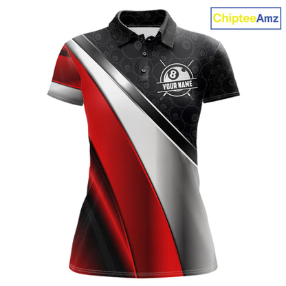 Custom Black, Red And Silver 8 Ball Pool Billiard Jersey For Women, Billiard Tournament Team Shirts TDM7163