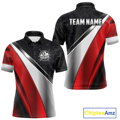Custom Black, Red And Silver 8 Ball Pool Billiard Jersey For Men, Billiard Tournament Team Shirts TDM7163