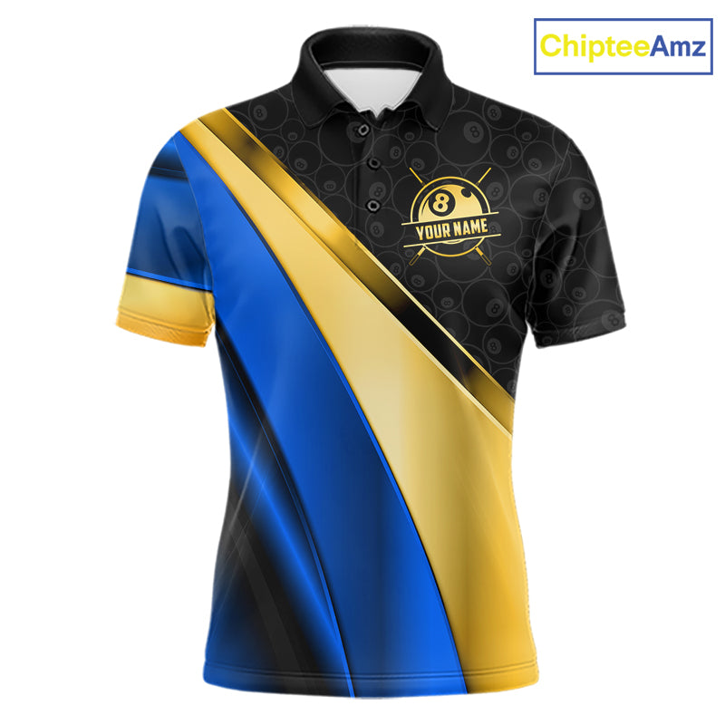 Personalized Blue And Gold 8 Ball Pool Billiard Jersey For Men, Billiard Tournament Team Shirts TDM7164