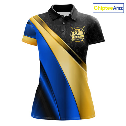 Personalized Blue And Gold 8 Ball Pool Billiard Jersey For Women, Billiard Tournament Team Shirts TDM7164