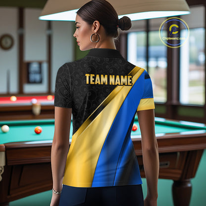 Personalized Blue And Gold 8 Ball Pool Billiard Jersey For Women, Billiard Tournament Team Shirts TDM7164