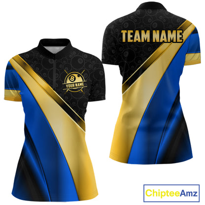 Personalized Blue And Gold 8 Ball Pool Billiard Jersey For Women, Billiard Tournament Team Shirts TDM7164