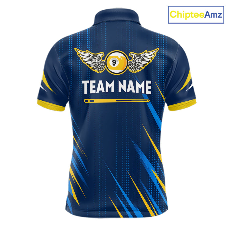 Personalized Blue Yellow 9 Ball Wings Men's Billiard Shirts Custom 9 Ball Pool Team Jersey TDM7167
