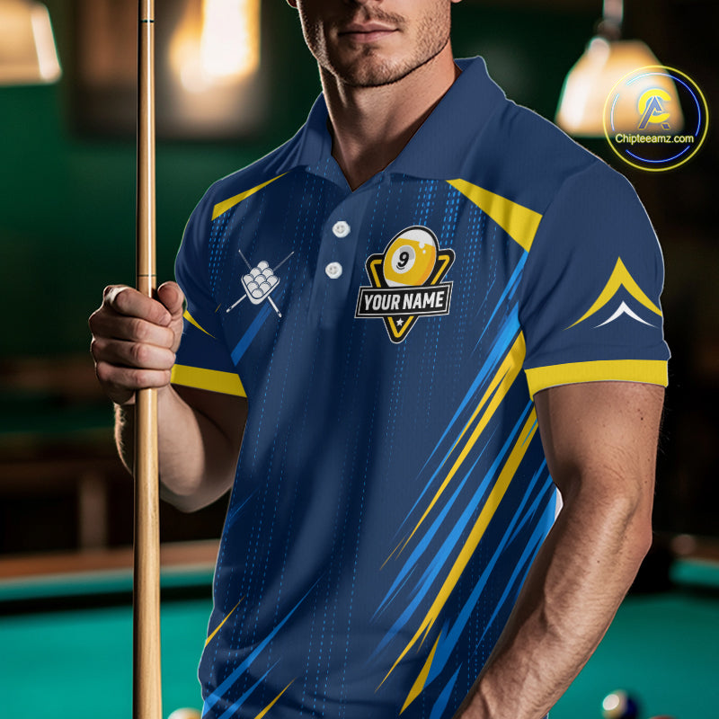 Personalized Blue Yellow 9 Ball Wings Men's Billiard Shirts Custom 9 Ball Pool Team Jersey TDM7167