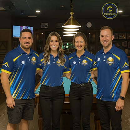 Personalized Blue Yellow 9 Ball Wings Men's Billiard Shirts Custom 9 Ball Pool Team Jersey TDM7167