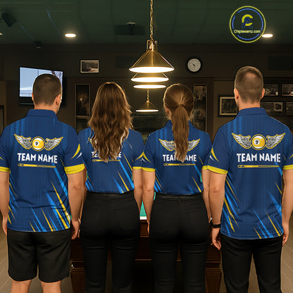 Personalized Blue Yellow 9 Ball Wings Men's Billiard Shirts Custom 9 Ball Pool Team Jersey TDM7167