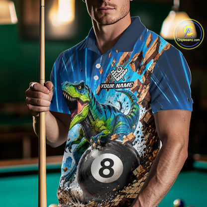 Personalized Dinosaur Funny 8 Ball Billiard Shirt For Men Custom Billiard Jersey, Pool Player Gift TDM7168