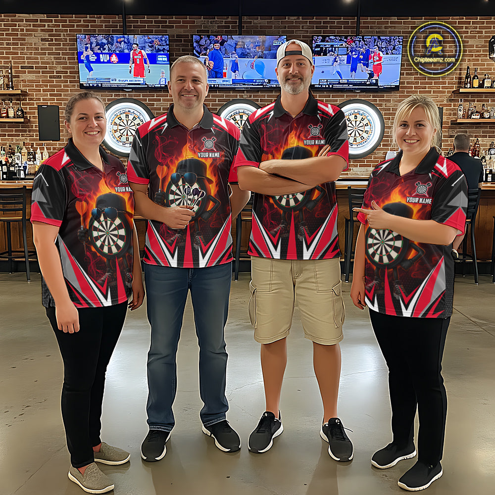 Funny Dartboard Red Flaming Darts Shirt For Men Custom Darts League Jersey Team Polo & Quarter Zip TDM5387