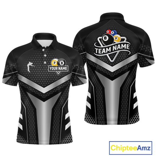 Personalized Billiard 8 Ball & 9 Ball Pool Polo, 1/4 Zip For Men Custom Team Billiard Jersey|White TDM4153