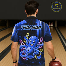 Load image into Gallery viewer, Man wearing red grim reaper thunder lightning bowling Hawaiian shirt back view.