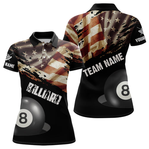 Personalized Retro American Flag 8 Ball Billiard Shirts For Women Custom Patriotic Billiard Jerseys TDM2176