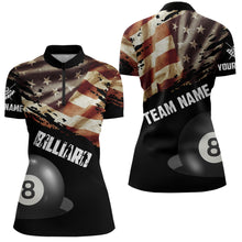 Load image into Gallery viewer, Personalized Retro American Flag 8 Ball Billiard Shirts For Women Custom Patriotic Billiard Jerseys TDM2176
