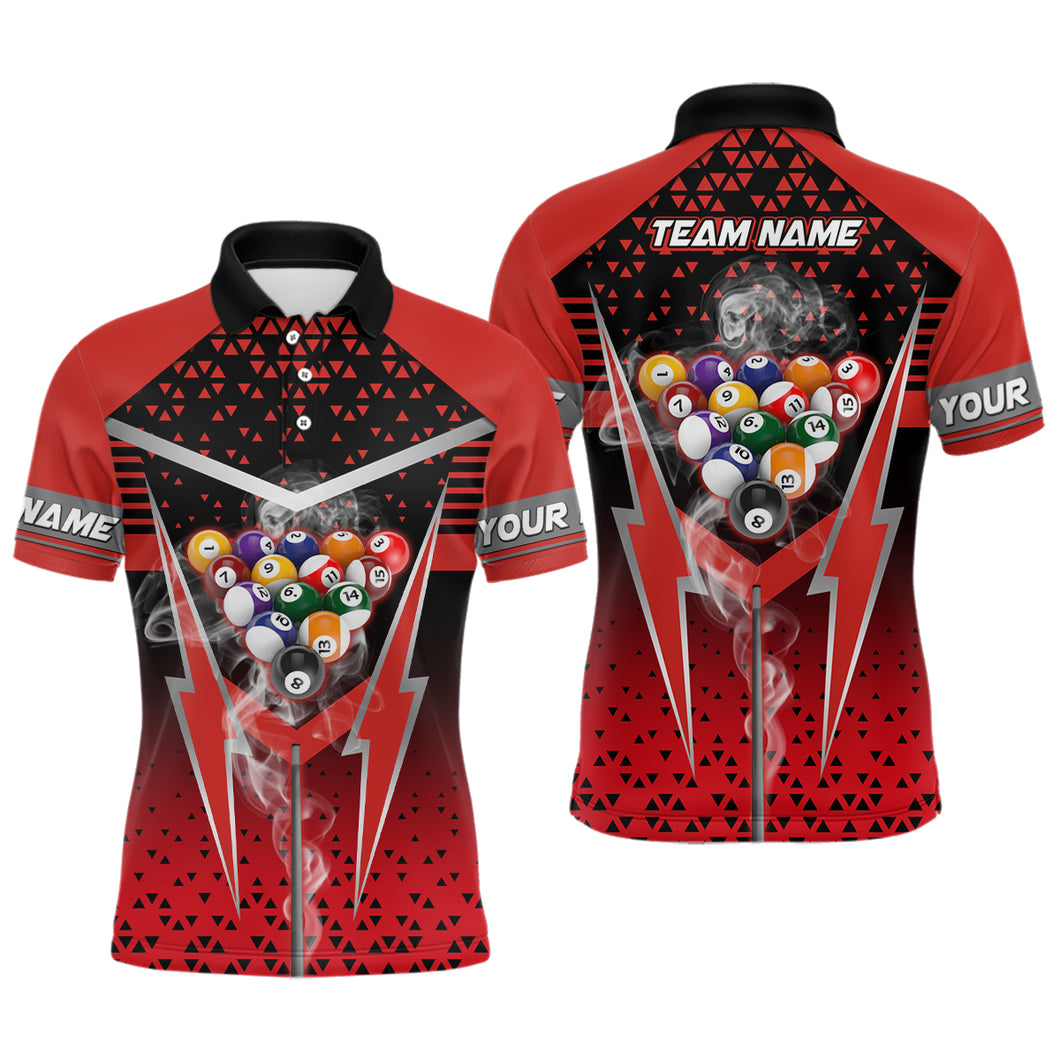 Personalized Red Billiard Balls Smoke Men Polo Shirts Custom Team Name Billiard Jerseys For Player TDM0525
