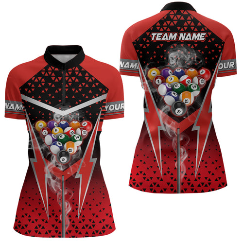 Personalized Red Billiard Balls Smoke Women Quarter-Zip Shirts Custom Name Billiard Jerseys TDM0525