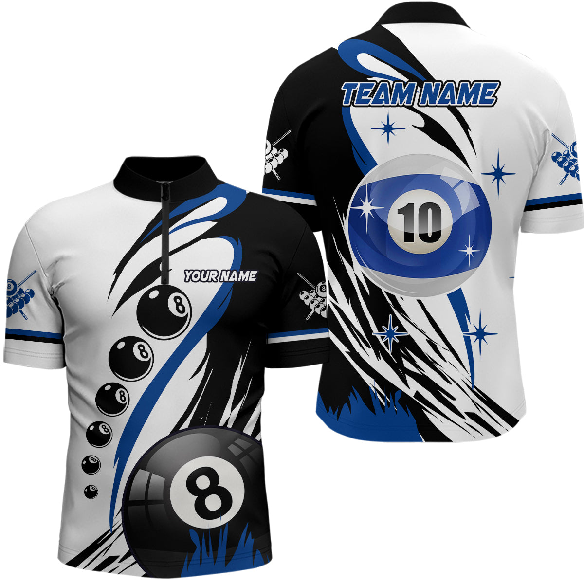 Personalized Billiard 8 Ball & 10 Ball Men Quarter-Zip Shirt Custom Billiard Attire Jersey TDM1078