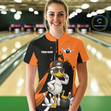 Load image into Gallery viewer, Custom Black And Orange Funny Duck Bowling Shirts For Women, Bowling Team Jersey Polo &amp; 1/4 Zip TDM6294
