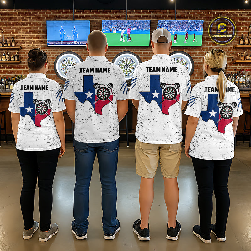 Customized Eagle Texas Flag White Grunge Darts Shirts For Men, Patriotic Darts Team Jersey TDM7178