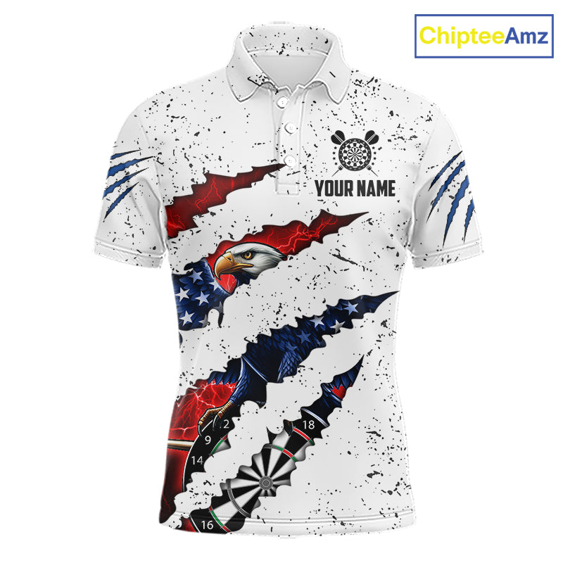 Customized Eagle American Flag White Grunge Darts Shirts For Men, Patriotic Darts Team Jersey TDM7179
