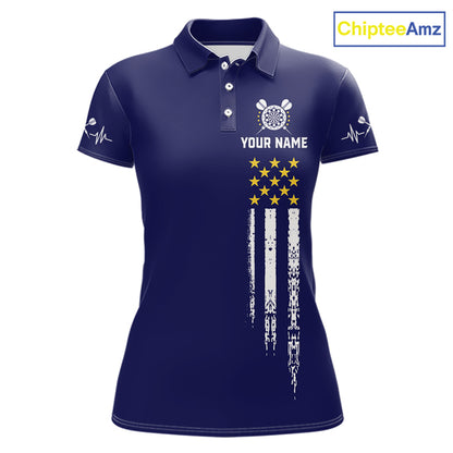 Customized Navy Blue American Flag Darts Shirt For Women, Patriotic Darts League Team Jersey TDM7180