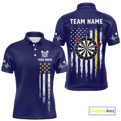Customized Navy Blue American Flag Darts Shirt For Men, Patriotic Darts League Team Jersey TDM7180