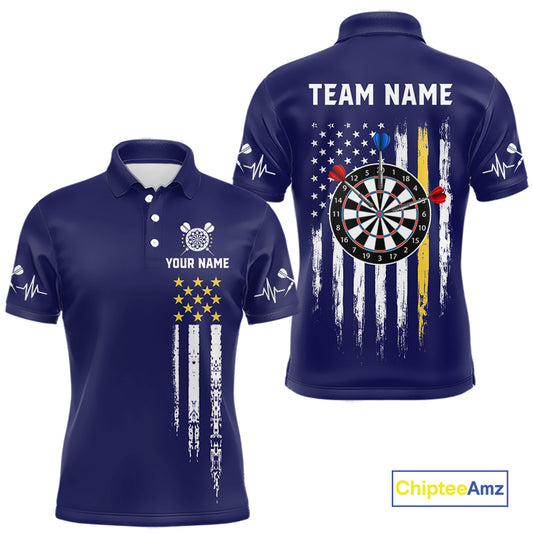 Customized Navy Blue American Flag Darts Shirt For Men, Patriotic Darts League Team Jersey TDM7180