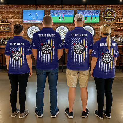 Customized Navy Blue American Flag Darts Shirt For Men, Patriotic Darts League Team Jersey TDM7180