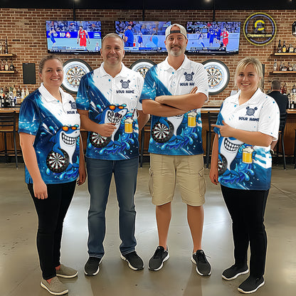 Blue And White Funny Shark Darts Shirts For Women Custom Darts Team Jersey Polo, Quarter Zip TDM7181