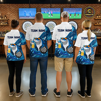 Blue And White Funny Shark Darts Shirts For Women Custom Darts Team Jersey Polo, Quarter Zip TDM7181