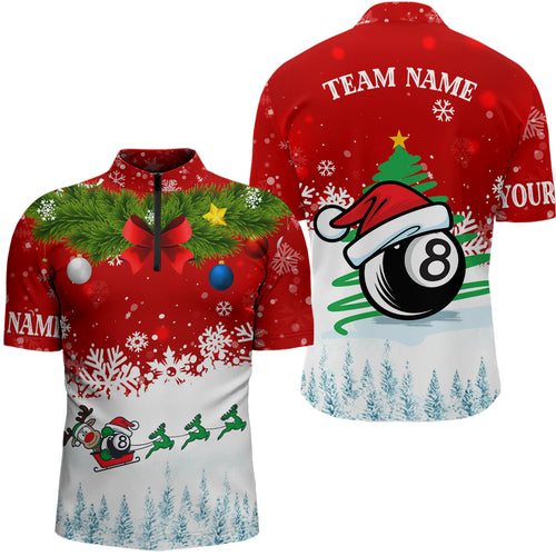 Funny Christmas Billiard 8 Ball Quarter-Zip Shirts Custom Men Christmas Shirts For Player TDM0534