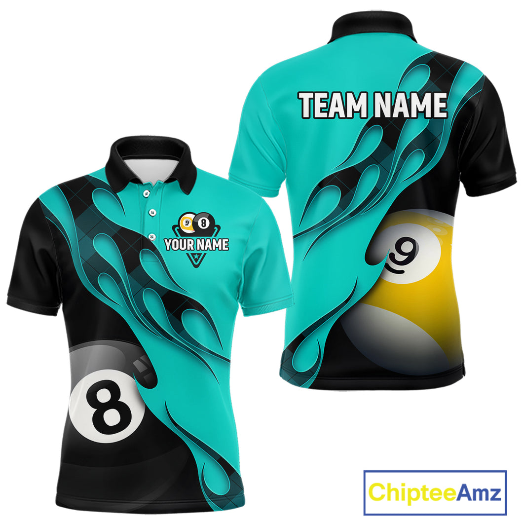 Black And Turquoise Billiard 8 Ball & 9 Ball Pool Shirt For Men Custom Billiard Team Jersey TDM5164
