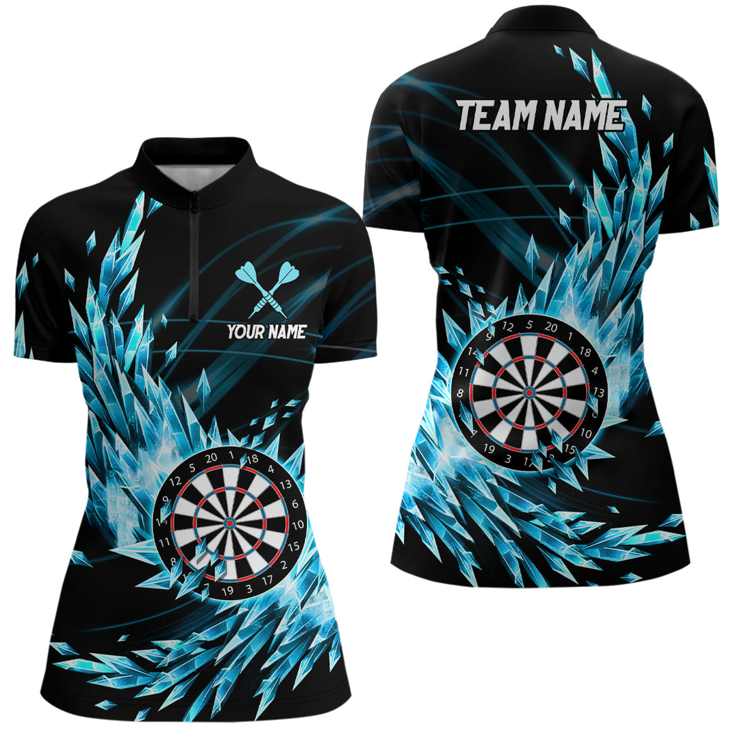 Blue Frozen Icy Darts Quarter-Zip Shirts Customized Dart Shirts For Women Darts Team Jerseys TDM1210