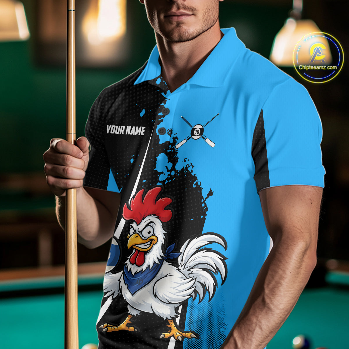 Black And Blue Funny Chicken 10 Ball Billiard Shirt For Men Custom Pool Team Jersey Polo & 1/4 Zip TDM6302