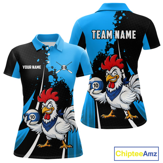 Black And Blue Funny Chicken 10 Ball Billiard Shirt For Women Custom Pool Team Jersey Polo & 1/4 Zip TDM6302