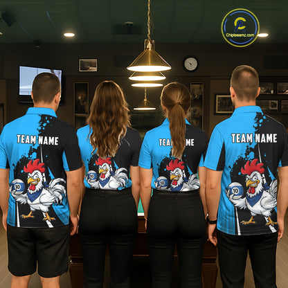 Black And Blue Funny Chicken 10 Ball Billiard Shirt For Men Custom Pool Team Jersey Polo & 1/4 Zip TDM6302