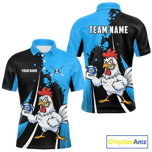 Blue Funny 10 Ball Pool Chicken Billiard Shirt For Men, Billiard Team Jersey Polo & 1/4 Zip TDM6303