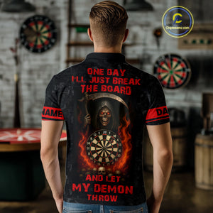Let My Demon Throw Funny Dart Shirt For Men Custom Flame Skull Darts Team Jersey Polo & 1/4 Zip TDM4166