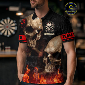 Let My Demon Throw Funny Dart Shirt For Men Custom Flame Skull Darts Team Jersey Polo & 1/4 Zip TDM4166