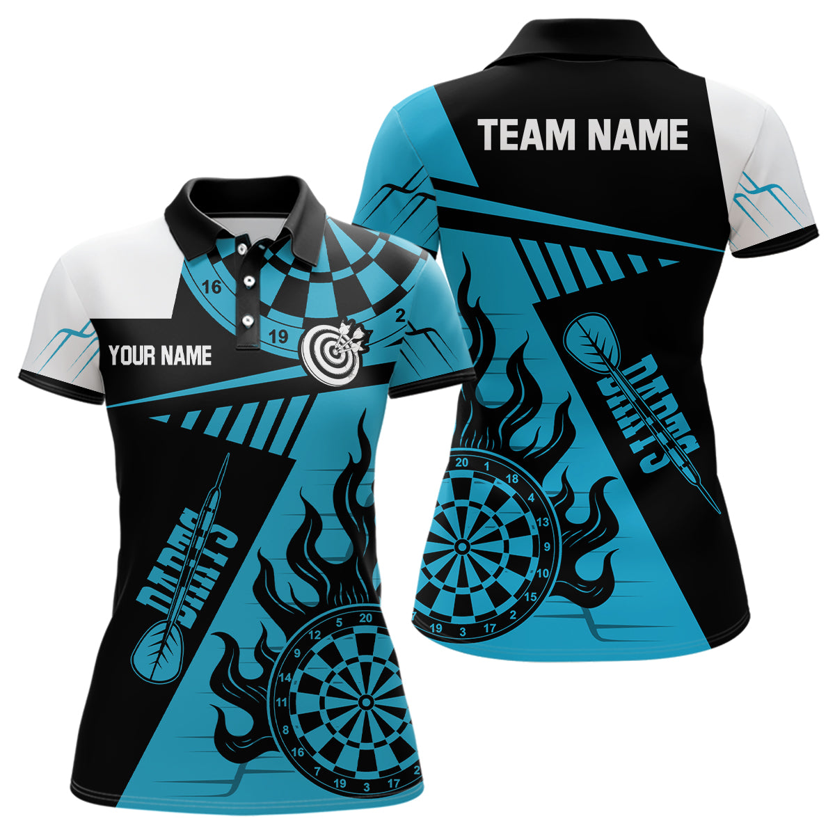 Customized Blue And Black Darts Polo & Quarter-Zip Shirts For Women, Best Darts Team Jerseys Apparel TDM1991