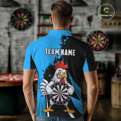 Blue Funny Chicken Darts Shirts For Men Custom Rooster Darts Team Jersey Polo & Quarter Zip TDM7199
