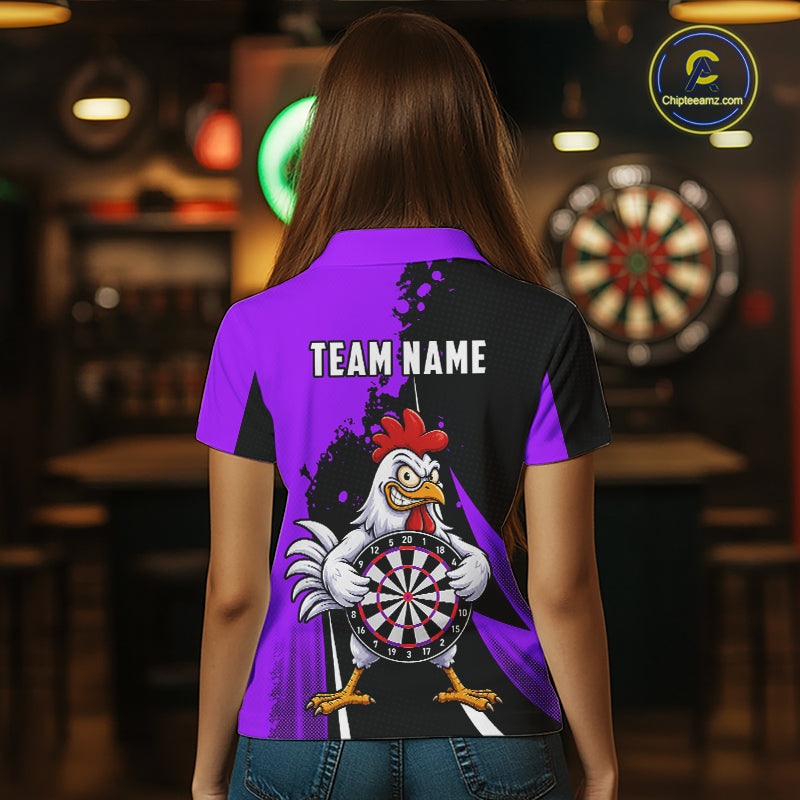 Purple Funny Chicken Darts Shirts For Women Custom Rooster Darts Team Jersey Polo & Quarter Zip TDM7200