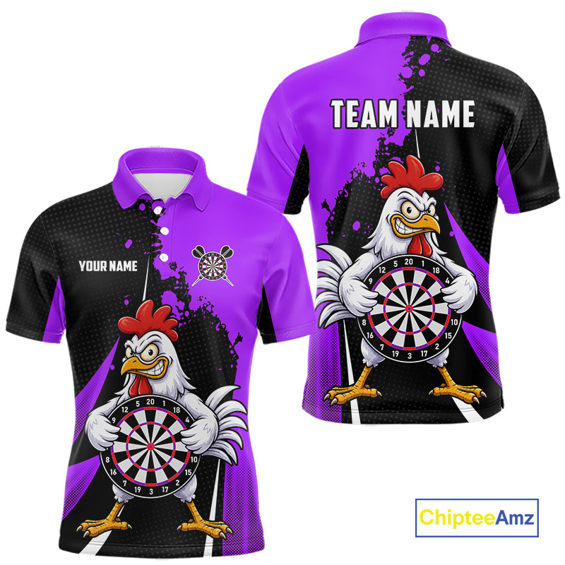 Purple Funny Chicken Darts Shirts For Men Custom Rooster Darts Team Jersey Polo & Quarter Zip TDM7200